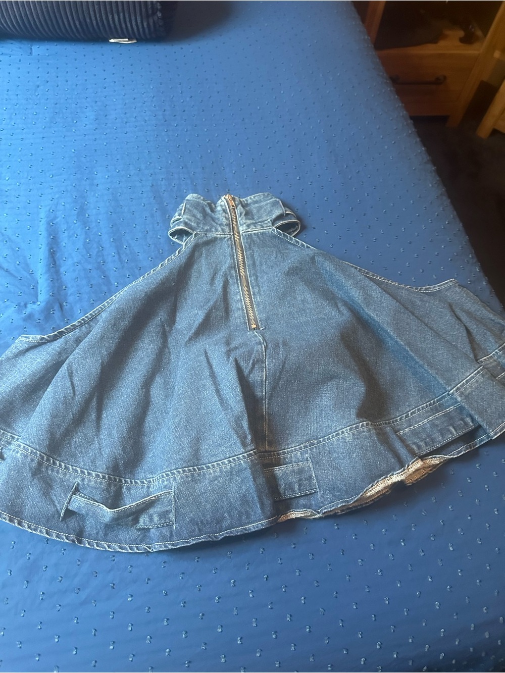 Denim Halter Crop Top in Washed Blue - Picture 2 of 4